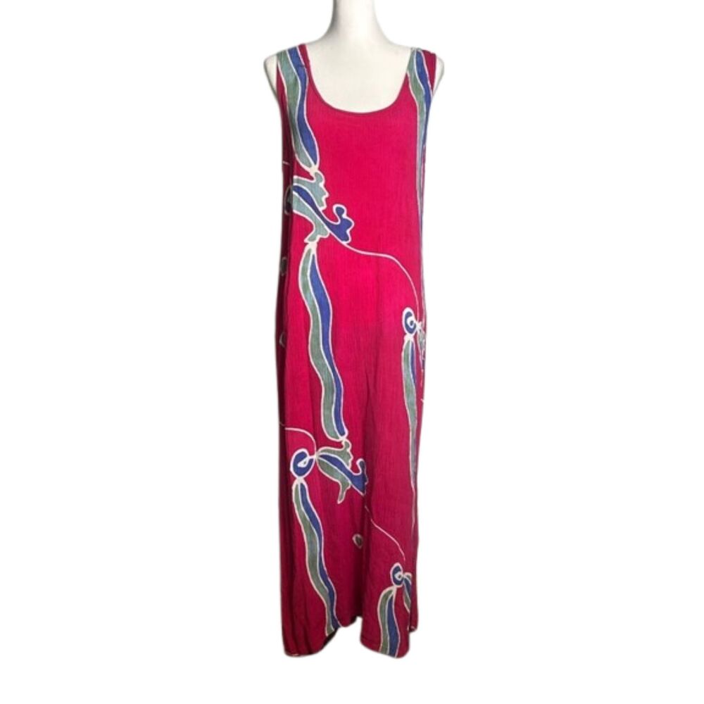 Vintage 90s Pelican Cove Maxi Dress Womens XL Rayon Gauzy Abstract Vacation Pink